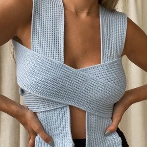 Blue Knitted crop Versatile Top